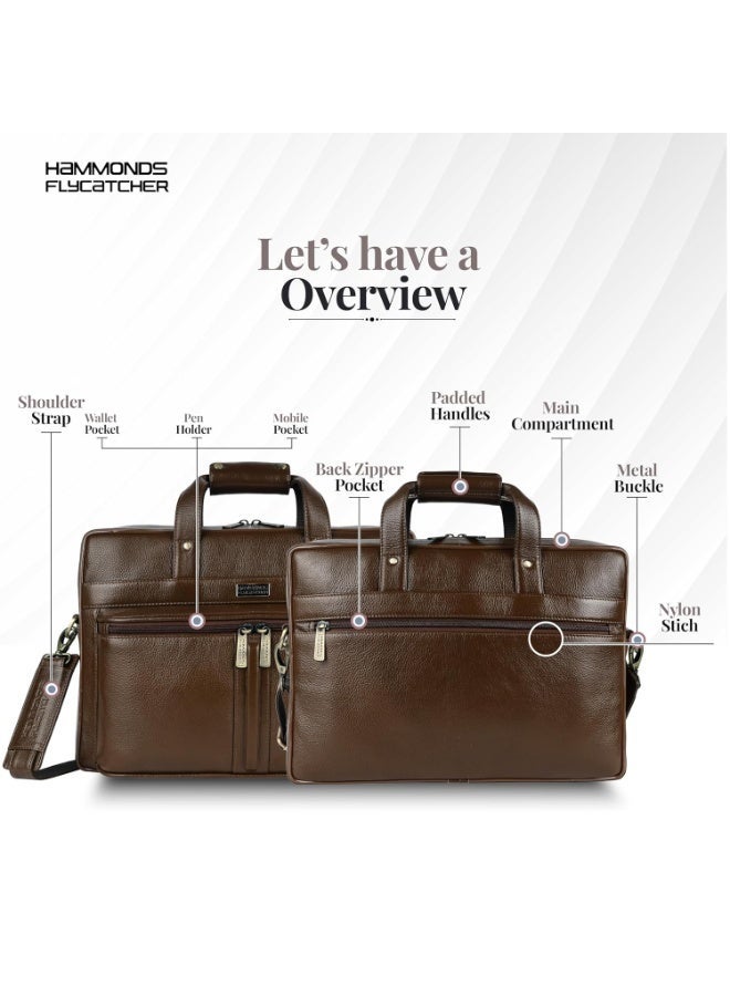  هاموندز فلاي كاتشر حقيبة لابتوب جلد طبيعي فاخرة للمكتب بحزام قابل للتعديل وجيوب متعددة تناسب لابتوب . بوصة ضمان سنة - Image 3